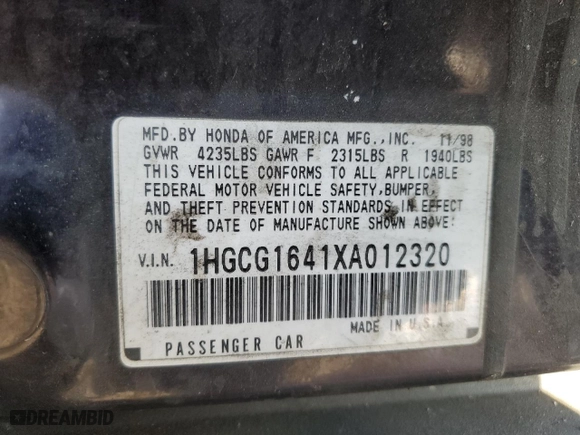 1999 Honda Accord Sdn LX with VIN 1HGCG1641XA012320, listed as a Copart auction lot 42543715 with 187,314 mi miles and Salvage Title. Bid and sale history available at carsss.com. Image 15.