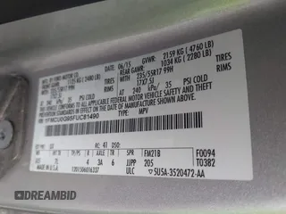 2015 Ford Escape SE with VIN 1FMCU0G95FUC81490, listed as a IAAI auction lot 42136791 with 140,967 mi miles. Bid and sale history available at carsss.com. Image 9.