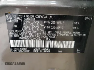2014 Toyota RAV4 LE with VIN JTMZFREV7ED042650, listed as a Copart auction lot 62836885 with 236,512 mi miles and Salvage title. Bid and sale history available at DreamBid. Image 13.