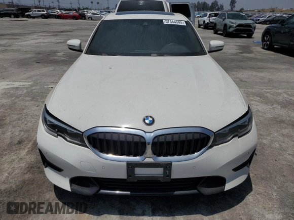2022 BMW 3 Series 330i with VIN 3MW5R1J04N8C53879, listed as a Copart auction lot 57444544 with 27,972 mi miles and Salvage Title. Bid and sale history available at carsss.com. Image 5.