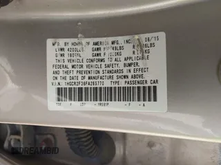 2015 Honda Accord LX with VIN 1HGCR2F36FA265770, listed as a IAAI auction lot 42106135 with 94,814 mi miles. Bid and sale history available at carsss.com. Image 9.