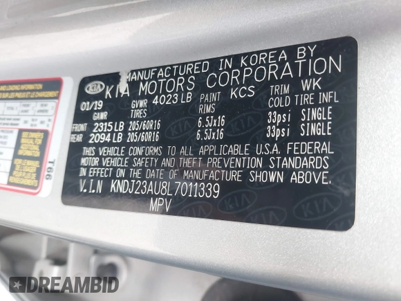 2020 Kia Soul LX with VIN KNDJ23AU8L7011339, listed as a IAAI auction lot 41179070 with 107,072 mi miles. Bid and sale history available at carsss.com. Image 9.