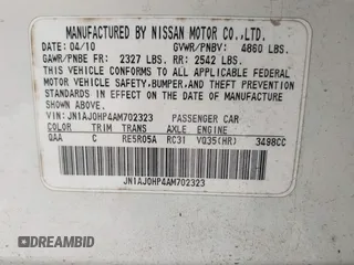 2010 Infiniti EX with VIN JN1AJ0HP4AM702323, listed as a IAAI auction lot 42430666 with 128,173 mi miles and . Bid and sale history available at DreamBid. Image 9.