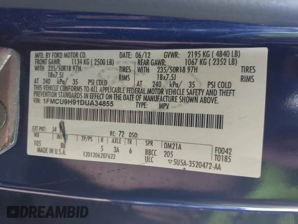 2013 Ford Escape SEL с VIN 1FMCU9H91DUA34855, выставлен на аукционе IAAI как лот 42413791 с пробегом 218 597 миль миль и . История ставок и продаж доступна на DreamBid. Изображение 9.