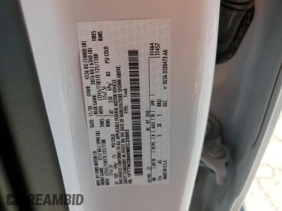 2021 Ford F-250 XL with VIN 1FT7W2B60MEC25893, listed as a Copart auction lot 53987315 with 55,235 mi miles and Salvage title. Bid and sale history available at DreamBid. Image 12.