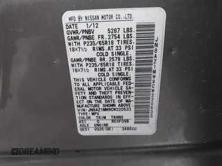 2012 Nissan Murano S with VIN JN8AZ1MW9CW220533, listed as a IAAI auction lot 41492825 with 150,409 mi miles. Bid and sale history available at carsss.com. Image 9.