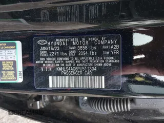 2023 Hyundai Elantra SEL with VIN KMHLS4AG6PU511334, listed as a IAAI auction lot 42281427 with 54,313 mi miles and . Bid and sale history available at DreamBid. Image 9.
