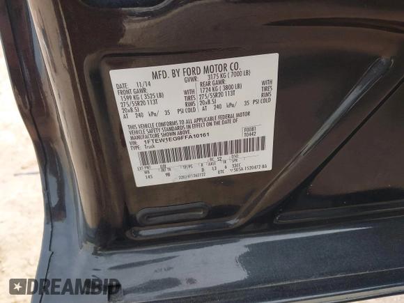2015 Ford F-150 XLT with VIN 1FTEW1EG9FFA10161, listed as a IAAI auction lot 41620653 with 62,682 mi miles. Bid and sale history available at carsss.com. Image 9.