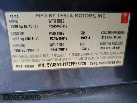2014 Tesla Model S 60 with VIN 5YJSA1H17EFP63229, listed as a Copart auction lot 51776195 with 156,356 mi miles and Salvage Title. Bid and sale history available at DreamBid. Image 12.