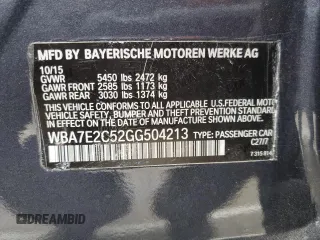 2016 BMW 7 Series 740i with VIN WBA7E2C52GG504213, listed as a Copart auction lot 53120313 with 55,933 mi miles. Bid and sale history available at carsss.com. Image 13.