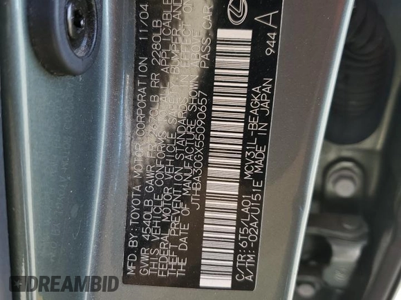 2005 Lexus ES 330 with VIN JTHBA30GX55090657, listed as a Copart auction lot 51385575 with 184,144 mi miles and Salvage Title. Bid and sale history available at carsss.com. Image 14.