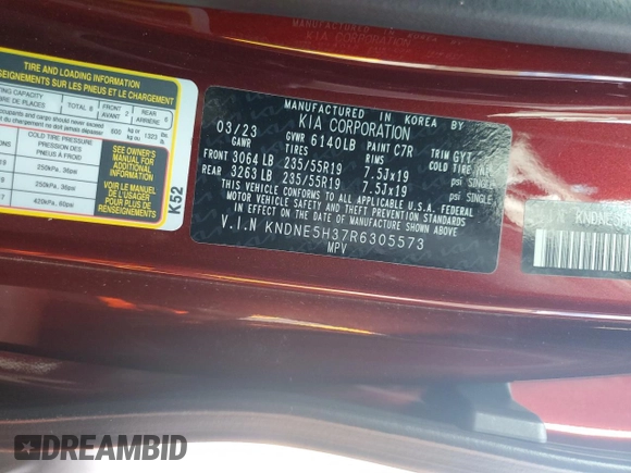 2024 Kia Carnival SX with VIN KNDNE5H37R6305573, listed as a Copart auction lot 70764084 with 23,492 mi miles and Salvage Title. Bid and sale history available at DreamBid. Image 15.