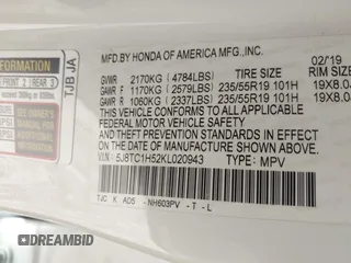 2019 Acura RDX Technology with VIN 5J8TC1H52KL020943, listed as a IAAI auction lot 41640742 with 49,904 mi miles and . Bid and sale history available at DreamBid. Image 9.