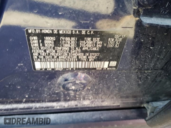 2017 Honda HR-V LX with VIN 3CZRU6H39HG703594, listed as a Copart auction lot 48248624 with 99,608 mi miles and Salvage Title. Bid and sale history available at DreamBid. Image 12.