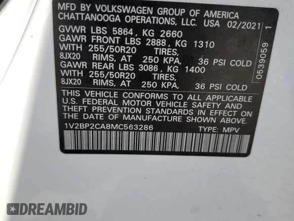 2021 Volkswagen Atlas SEL с VIN 1V2BP2CA8MC563286, выставлен на аукционе Copart как лот 62472965 с пробегом 42 355 миль миль и Списание • Salvage title. История ставок и продаж доступна на DreamBid. Изображение 14.