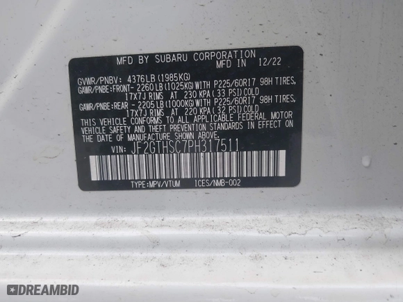 2023 Subaru Crosstrek Sport with VIN JF2GTHSC7PH317511, listed as a IAAI auction lot 41556762 with 27,686 mi miles. Bid and sale history available at carsss.com. Image 9.