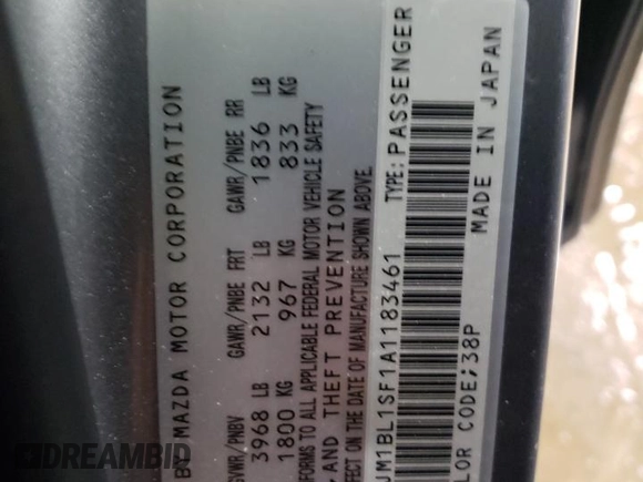 2010 Mazda 3 i SV with VIN JM1BL1SF1A1183461, listed as a Copart auction lot 49660375 with 88,446 mi miles and Salvage Title. Bid and sale history available at DreamBid. Image 13.