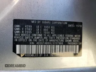2020 Subaru Impreza with VIN 4S3GTAB60L3707986, listed as a Copart auction lot 50542795 with 100,002 mi miles and Clean Title. Bid and sale history available at carsss.com. Image 12.