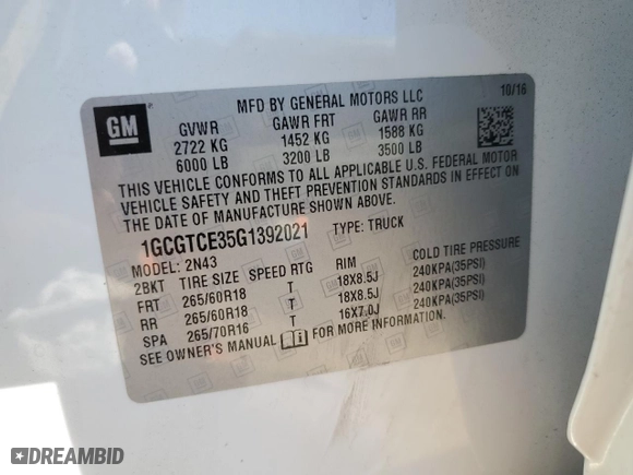 2016 Chevrolet Colorado 4WD LT with VIN 1GCGTCE35G1392021, listed as a Copart auction lot 47250845 with 57,999 mi miles and Salvage Title. Bid and sale history available at carsss.com. Image 14.