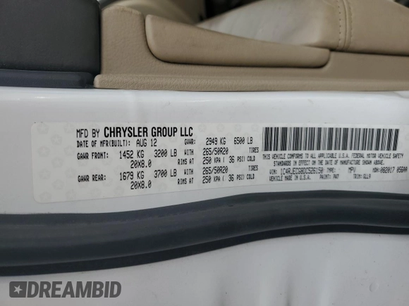 2013 Jeep Grand Cherokee Overland with VIN 1C4RJECG8DC526150, listed as a Copart auction lot 52038775 with 183,813 mi miles and Salvage Title. Bid and sale history available at DreamBid. Image 15.
