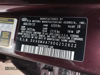 2013 Kia Optima LX with VIN 5XXGM4A76DG252622, listed as a IAAI auction lot 41890887 with 128,002 mi miles and . Bid and sale history available at carsss.com. Image 9.