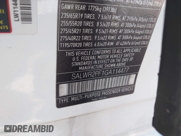 2016 Land Rover Range Rover Sport HSE with VIN SALWR2PF1GA114477, listed as a IAAI auction lot 42364449 with 43,923 mi miles and . Bid and sale history available at DreamBid. Image 9.