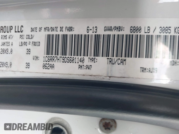 2013 Ram 1500 Sport with VIN 1C6RR7HT9DS601140, listed as a IAAI auction lot 42038448 with 175,933 mi miles and . Bid and sale history available at DreamBid. Image 9.