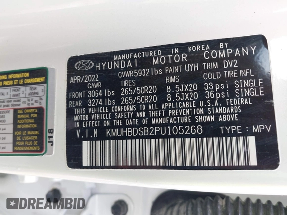 2023 Genesis GV80 with VIN KMUHBDSB2PU105268, listed as a IAAI auction lot 40791181 with 21,569 mi miles and . Bid and sale history available at DreamBid. Image 9.