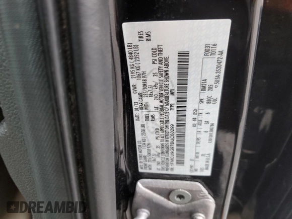 2013 Ford Escape SE with VIN 1FMCU9G97DUC60299, listed as a Copart auction lot 53246125 with 153,861 mi miles and Clean Title. Bid and sale history available at DreamBid. Image 13.