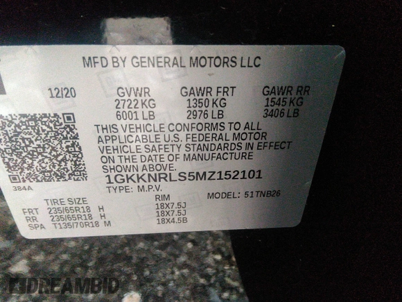 2021 GMC Acadia SLE with VIN 1GKKNRLS5MZ152101, listed as a IAAI auction lot 41132400 with Not Provided miles. Bid and sale history available at carsss.com. Image 9.
