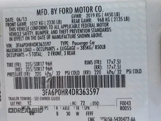2013 Ford Fusion SE with VIN 3FA6P0HR4DR363597, listed as a Copart auction lot 50791995 with 183,049 mi miles and Clean Title. Bid and sale history available at carsss.com. Image 14.