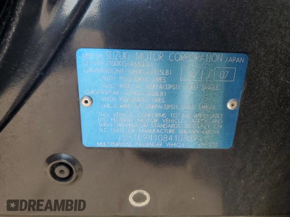 2008 Suzuki Grand Vitara z VIN JS3TE941084103091, wystawiony jako Copart lot #62013645 z przebiegiem Nie podano mil oraz Szkoda całkowita • Salvage title. Historia ofert i sprzedaży dostępna na DreamBid. Obrazek 13.