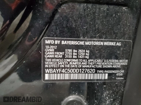 2013 BMW 7 Series 740Li xDrive with VIN WBAYF4C50DD127620, listed as a Copart auction lot 75655904 with 138,033 mi miles and Salvage title. Bid and sale history available at DreamBid. Image 14.