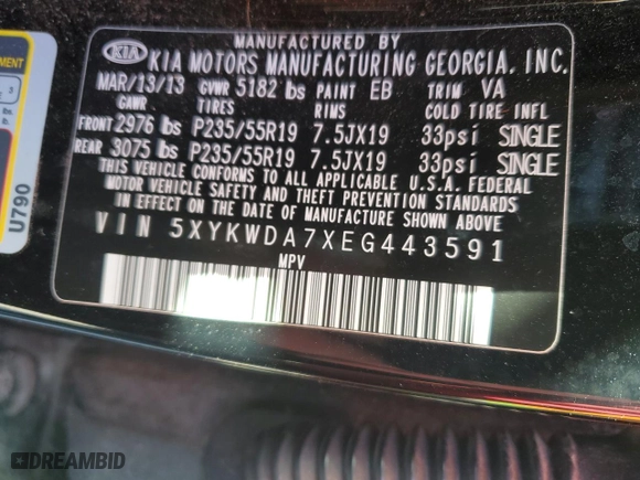 2014 Kia Sorento SX Limited with VIN 5XYKWDA7XEG443591, listed as a Copart auction lot 44330775 with 120,219 mi miles and Salvage Title. Bid and sale history available at carsss.com. Image 13.
