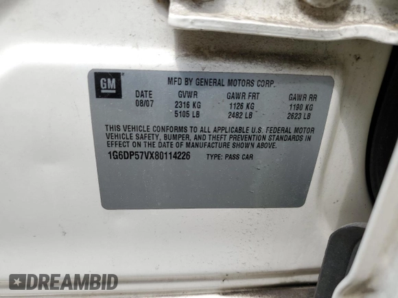 2008 Cadillac CTS RWD z VIN 1G6DP57VX80114226, wystawiony jako Copart lot #60788755 z przebiegiem Nie podano mil oraz Szkoda całkowita • Salvage title. Historia ofert i sprzedaży dostępna na DreamBid. Obrazek 12.