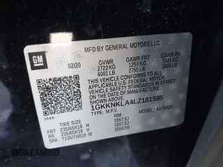 2020 GMC Acadia SLE with VIN 1GKKNKLA4LZ181585, listed as a IAAI auction lot 41833766 with 48,939 mi miles and . Bid and sale history available at carsss.com. Image 9.