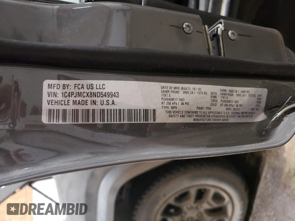 2022 Jeep Cherokee X with VIN 1C4PJMCX8ND549943, listed as a Copart auction lot 45237755 with 12,274 mi miles and Salvage Title. Bid and sale history available at carsss.com. Image 13.