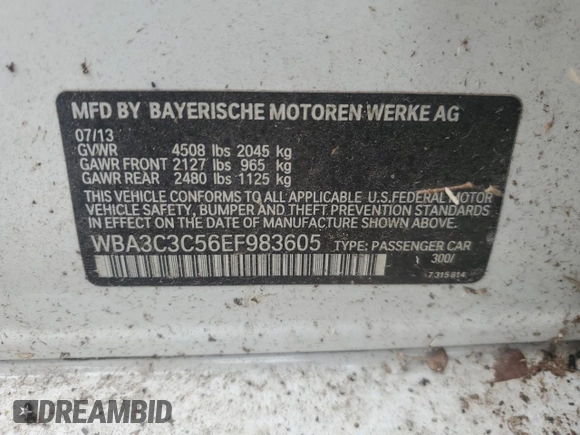 2014 BMW 3 Series 320i xDrive with VIN WBA3C3C56EF983605, listed as a Copart auction lot 42491705 with 153,283 mi miles and Non Repairable. Bid and sale history available at carsss.com. Image 13.