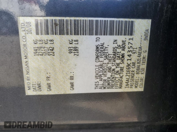 2009 Nissan Altima S with VIN 1N4AL21E69C143571, listed as a Copart auction lot 51819695 with 193,912 mi miles and Clean Title. Bid and sale history available at DreamBid. Image 12.