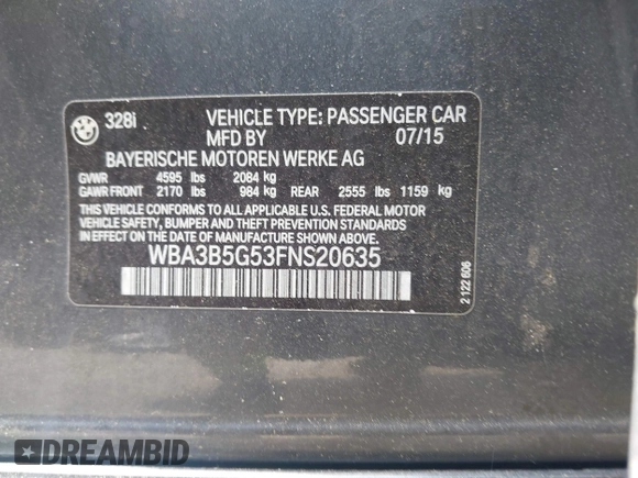 2015 BMW 3 Series 328i xDrive с VIN WBA3B5G53FNS20635, выставлен на аукционе IAAI как лот 42744509 с пробегом Не указан миль и . История ставок и продаж доступна на DreamBid. Изображение 9.