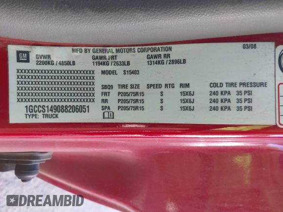 2008 Chevrolet Colorado LS with VIN 1GCCS149088206051, listed as a IAAI auction lot 41413117 with 66,117 mi miles and . Bid and sale history available at DreamBid. Image 9.