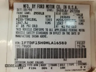 1991 Ford F-150 с VIN 1FTDF15H0MLA16580, выставлен на аукционе Copart как лот 60360525 с пробегом 49 450 миль миль и Чистый • Clean title. История ставок и продаж доступна на DreamBid. Изображение 12.