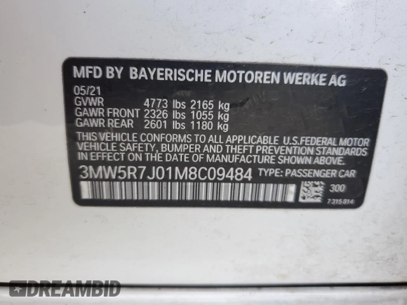 2021 BMW 3 Series 330i xDrive z VIN 3MW5R7J01M8C09484, wystawiony jako Copart lot #59128455 z przebiegiem 43 059 mil mil oraz Szkoda całkowita • Salvage title. Historia ofert i sprzedaży dostępna na DreamBid. Obrazek 12.
