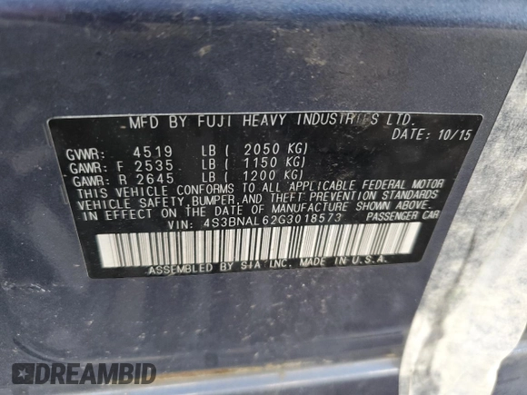 2016 Subaru Legacy 2.5i Limited with VIN 4S3BNAL62G3018573, listed as a Copart auction lot 59280513 with 185,744 mi miles. Bid and sale history available at carsss.com. Image 12.