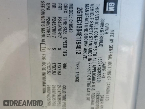 2008 GMC Sierra 1500 SLE1 z VIN 2GTEC130481194613, wystawiony jako Copart lot #52789285 z przebiegiem 176 815 mil mil oraz Szkody całkowita. Historia ofert i sprzedaży dostępna na DreamBid. Obrazek 13.