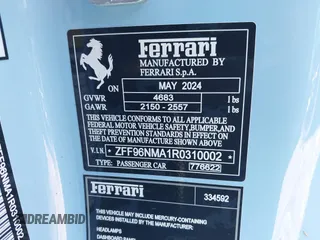 2024 Ferrari SF90 с VIN ZFF96NMA1R0310002, выставлен на аукционе IAAI как лот 41987894 с пробегом 2 044 миль миль и . История ставок и продаж доступна на DreamBid. Изображение 9.