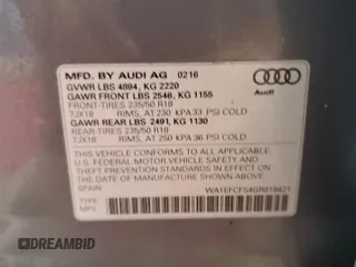 2016 Audi Q3 Premium Plus z VIN WA1EFCFS4GR018421, wystawiony jako Copart lot #59670615 z przebiegiem 96 763 mil mil oraz Szkoda całkowita • Salvage title. Historia ofert i sprzedaży dostępna na DreamBid. Obrazek 13.