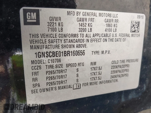 2011 Chevrolet Tahoe LT z VIN 1GNSCBE01BR160656, wystawiony jako IAAI lot #41822149 z przebiegiem 248 195 mil mil oraz . Historia ofert i sprzedaży dostępna na DreamBid. Obrazek 8.