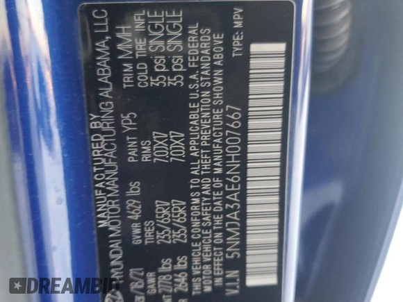 2022 Hyundai Tucson SE with VIN 5NMJA3AE6NH007667, listed as a Copart auction lot 87687995 with 27,658 mi miles and Salvage Title. Bid and sale history available at DreamBid. Image 13.