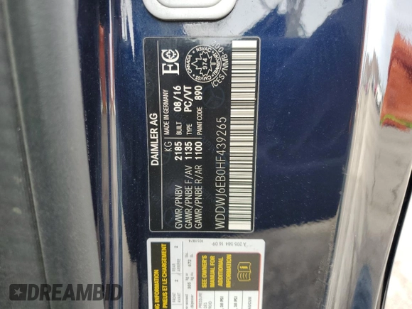 2017 Mercedes-Benz C 43 AMG with VIN WDDWJ6EB0HF439265, listed as a Copart auction lot 51828385 with Not provided miles and Salvage title. Bid and sale history available at DreamBid. Image 12.